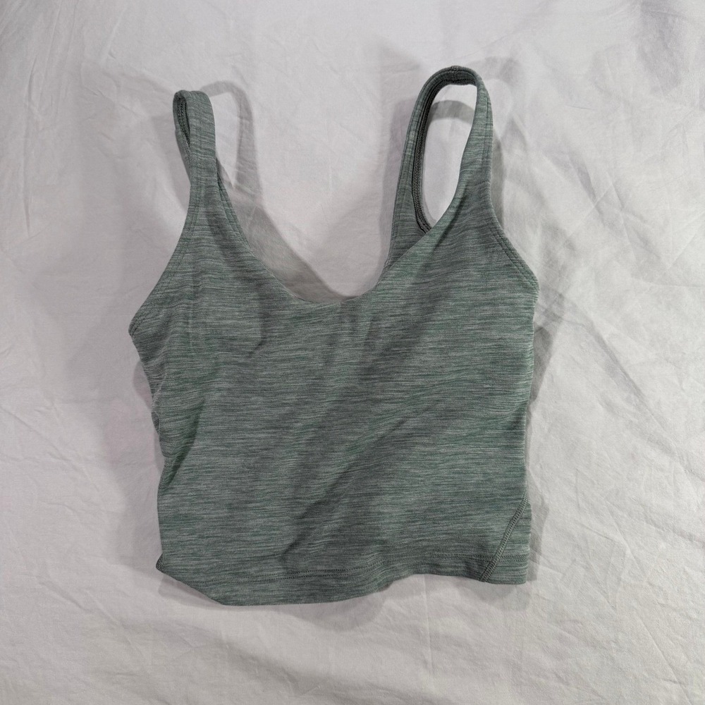Lululemon Align Tank Top Heathered Green Cropped Yoga Bra Top Sports Bra Size 0